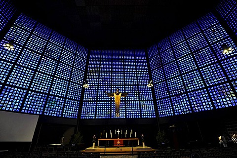 Interior, view of the altar Kaiser-Wilhelm-Gedaechtniskirche or Kaiser Wilhelm Memorial Church, Berlin, Germany, Europe