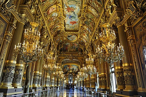 Interior, Grand Foyer with ceiling painting by Paul Baudry with motifs from music history, Opera Palais Garnier, Paris, France, Europe