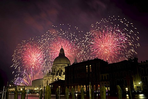 Aerial fireworks display at the Redentore Festival 2011, Venice, Italy, Europe