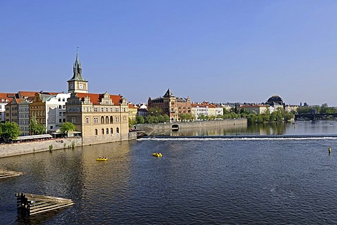 View from the Charles Bridge over the Vltava River with the Old Town, Prague, Bohemia, Czech Republic, Europe