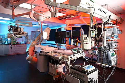 Electrophysiological cardiac catheterization, EPU, for cardiac arrhythmia, in a hospital in Germany, Europe