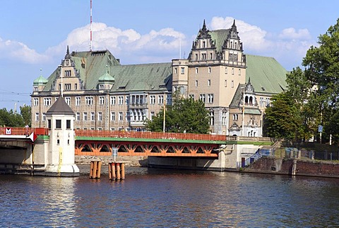 Customs office, historical building, and Most Dlugi, Long Bridge, Szczecin, Poland, Europe