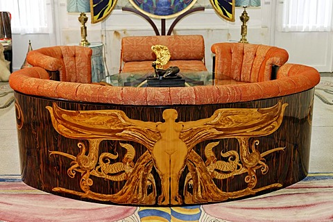 Ornamental sofa, Adolf Boehm-Saal hall, Ernst Fuchs Museum, former mansion of architect Otto Wagner, Vienna, Austria, Europe