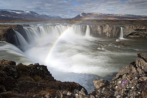 Rainbow in the spray of the Goï£¿afoss waterfall, North Iceland, Iceland, Europe