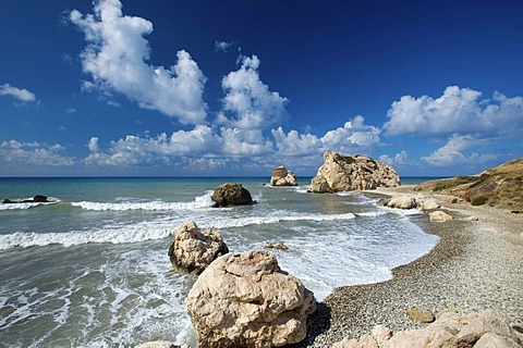 Petra tou Romiou or Rock of the Greek or Aphrodite's Rock, Paphos, south coast, Southern Cyprus, Cyprus