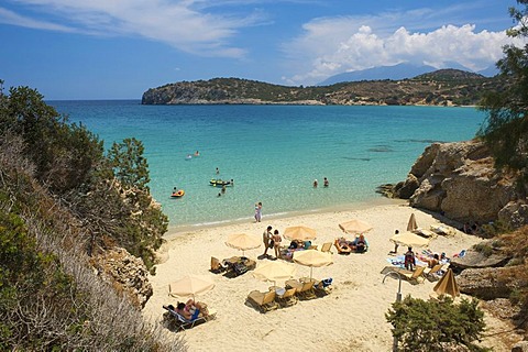 Beach on the Mirambellou Bay in Agios Nikolaos, Crete, Greece, Europe