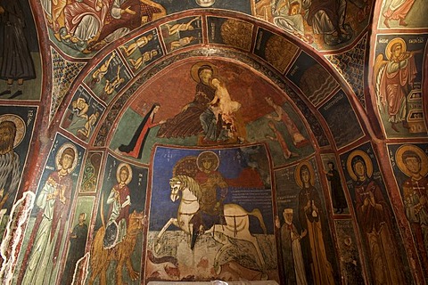 900 year old wall paintings in Panagia Forviotissa, a barn roof church in Asinou, Troodos Mountains, Southern Cyprus, Cyprus