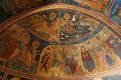 900 year old wall paintings in Panagia Forviotissa, a barn roof church in Asinou, Troodos Mountains, Southern Cyprus, Cyprus