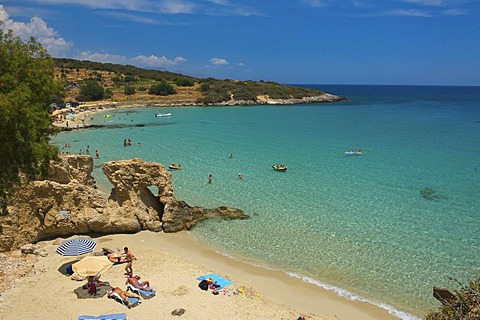 Beach on Mirambellou Bay near Agios Nikolaos, Crete, Greece, Europe