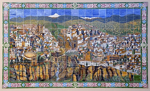 Ceramic tile mural of Ronda, Ronda, Malaga Province, Andalusia, Spain, Europe