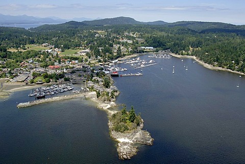 Aerial view of Ganges, Salt Spring Island, Gulf Islands, British Columbia, Canada