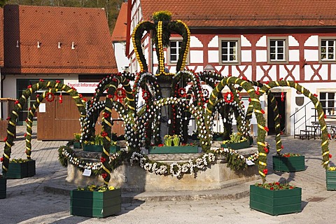 Easter fountain, Heiligenstadt, Franconian Switzerland, Upper Franconia, Franconia, Bavaria, Germany, Europe