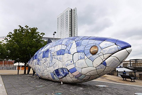 Sculpture Big Fish, by John Kindness, Donegall Quay, Belfast, Northern Ireland, Ireland, Great Britain, Europe, PublicGround