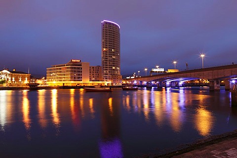 Obel Tower overlooking the River Lagan, Belfast, Northern Ireland, United Kingdom, Europe, PublicGround