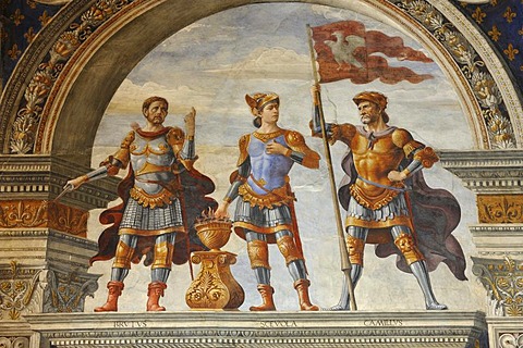 Detail of one of the many frescoes in the Palazzo Vecchio in Florence, Tuscany, Italy, Europe