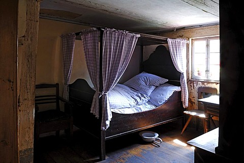 Bedroom, around 1900, Haeckerhouse building, 1706, Franconian open-air museum, Eisweiherweg 1, Bad Windsheim, Middle Franconia, Bavaria, Germany, Europe