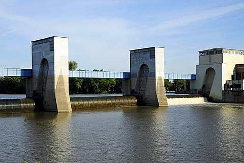 Electricity generation by hydraulic power at the Griesheim barrage, dam with sluice, Frankfurt am Main, Hesse, Germany, Europe