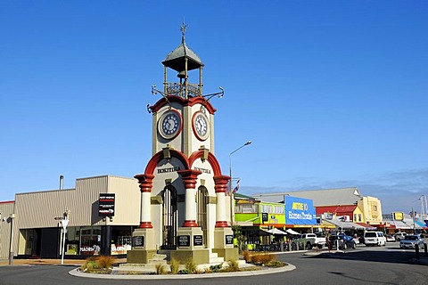 Clock tower in the main street of the town of Hokitika, West Coast of the South Island of New Zealand