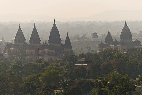 Temple towers, Orchha, Madhya Pradesh, northern India, India, Asia