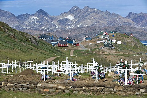 Cemetery, Tasiilaq, also known as Ammassalik, East Greenland, Greenland