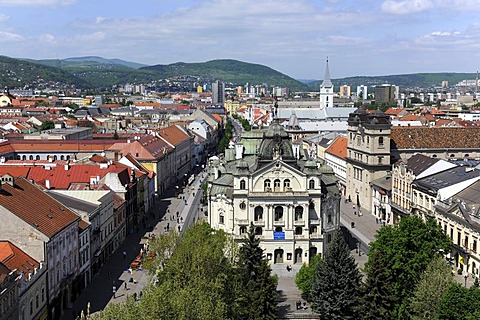 View of Kosice with State Theatre and Hlavna pedestrian zone, Kosice, Slovakia, Europe