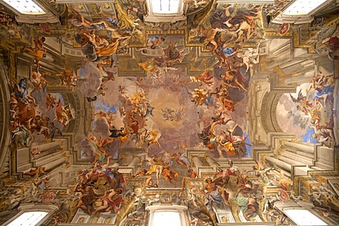 Ceiling painting "The Apotheosis of St. Ignatius" in the nave of the Jesuit Church of Saint Ignatius of Loyola at Campus Martius, Rome, Lazio, Italy, Europe