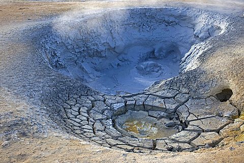 Mud pool in the Namafjall geothermal area at Lake Myvatn in Iceland, Europe