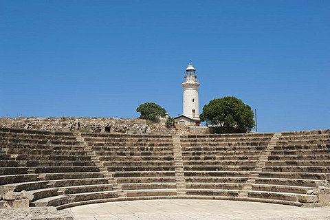 Archeology, ancient Odeon, modern lighthouse, Paphos, Pafos, Cyprus, Europe