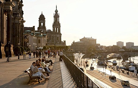 Bruehlsche Terrasse terrace on the Elbe river shore, Dresden, Saxony, Germany, Europe