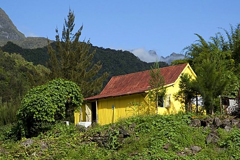 Tin hut in the Cirque de Salazie caldera in Hell-Bourg, Reunion island, Indian Ocean