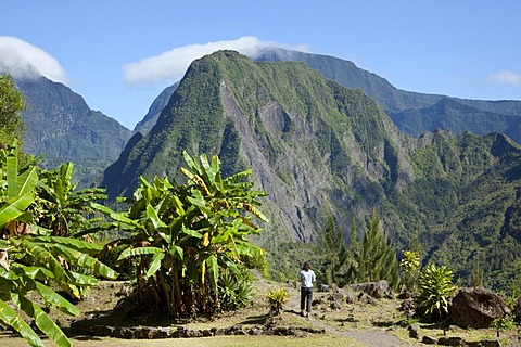 Piton d 'Enchaing peak in the Cirque de Salazie caldera in Hell-Bourg, Reunion island, Indian Ocean