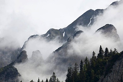 Dramatic fogs in the Alps near the Churfirsten mountains, Switzerland, Europe