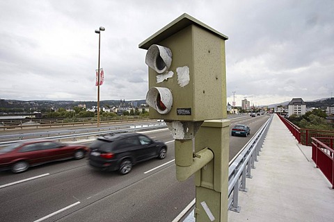 Speed camera on Europabruecke bridge, Koblenz, Rhineland-Palatinate, Germany, Europe