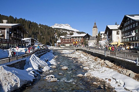 Hotels in the town centre, Lech River, Lech am Arlberg, Vorarlberg, Austria, Europe