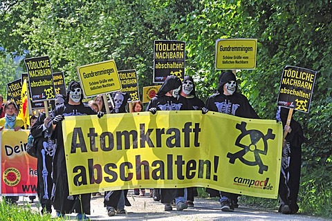 Anti nuclear power demonstration at the Gundremmingen nuclear power plant, the most powerful German nuclear power plant, Gundremmingen in Guenzburg, Bavaria, Germany, Europe