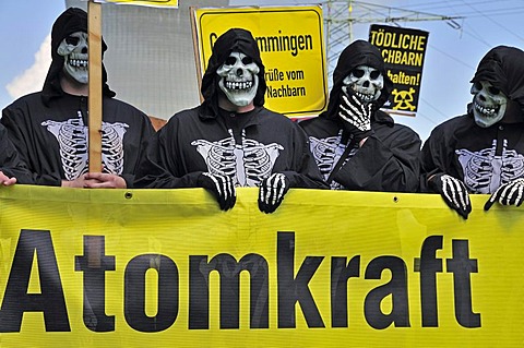 Anti nuclear power demonstration at the Gundremmingen nuclear power plant, the most powerful German nuclear power plant, Gundremmingen in Guenzburg, Bavaria, Germany, Europe