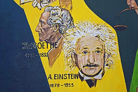 Goethe and Einstein, painting, mural, Berlin Wall, East Side Gallery, Berlin, Germany, Europe