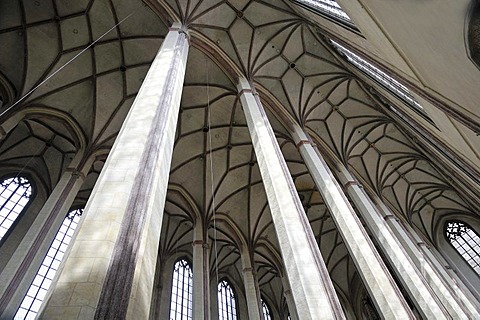 Vaulted ceiling in the nave, St. Martin's Church, Landshut, Lower Bavaria, Bavaria, Germany, Europe