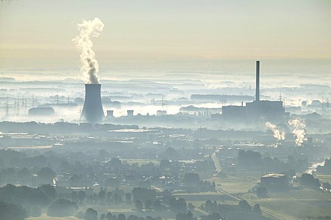 Aerial view, former THTR-300 Nuclear Power Plant, today Westfalen coal power station under construction, safe enclosure, Hamm, North Rhine-Westphalia, Germany, Europe