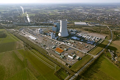 Aerial view, Kohlekraftwerk EON Datteln 4 coal power plant, on the Dortmund-Ems Canal, building freeze, Castrop-Rauxel, Ruhrgebiet region, North Rhine-Westphalia, Germany, Europe