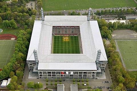 Aerial view, RheinEnergieStadion stadium of the 1. FC Koeln, German Soccer League stadium, Cologne, North Rhine-Westphalia, Germany, Europe