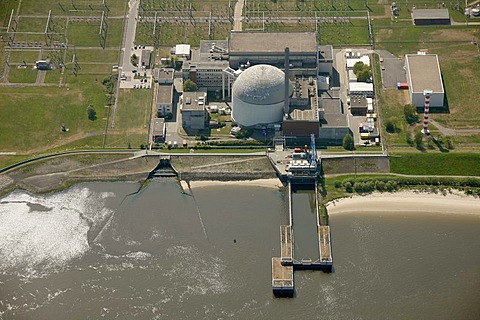 Aerial view, Stade Nuclear Power Plant, KKS nuclear power station, Lower Saxony, Germany, Europe