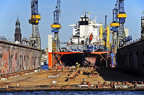 Floating docks of Blohm and Voss in the port of Hamburg, Germany, Europe