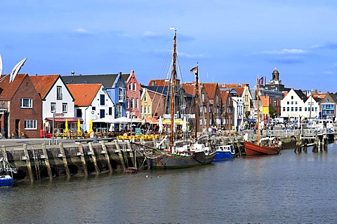 Husum Harbour from the Nordtor or north gate, Husum, North Friesland, Schleswig-Holstein, Germany, Europe, PublicGround