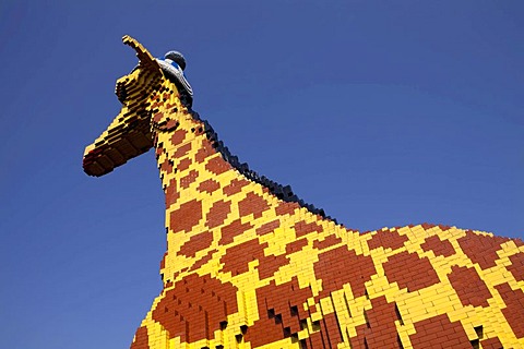 Life-size giraffe made of Lego bricks, Legoland Discovery Center, Innenhafen harbour, Duisburg, Ruhrgebiet area, North Rhine-Westphalia, Germany, Europe