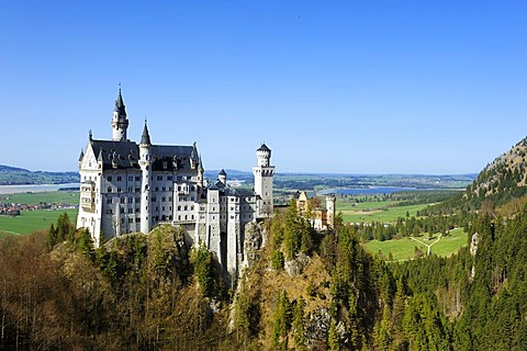 Schloss Neuschwanstein Castle, from Marienbruecke, Mary's Bridge, East Allgaeu, Allgaeu, Swabia, Bavaria, Germany, Europe