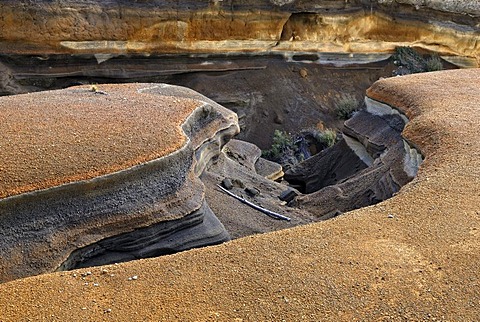 Erosion of a river bed, volcanic region of Mount Ruapehu, Tongariro National Park, UNESCO World Heritage Site, near Waiouru, North Island, New Zealand