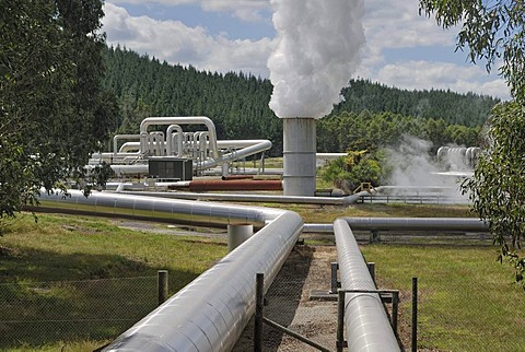 Geothermal power plant, Wairakei Borefield, detailed view, North Island, New Zealand