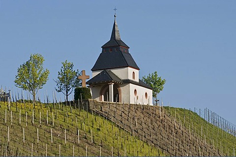 Lawrence Chapel above the vineyards, Trittenheim, Moselle, Rhineland-Palatinate, Germany, Europe