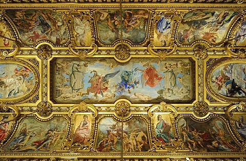 Interior, Grand Foyer with ceiling painting by Paul Baudry with motifs from musical history, Opera Palais Garnier opera, Paris, France, Europe